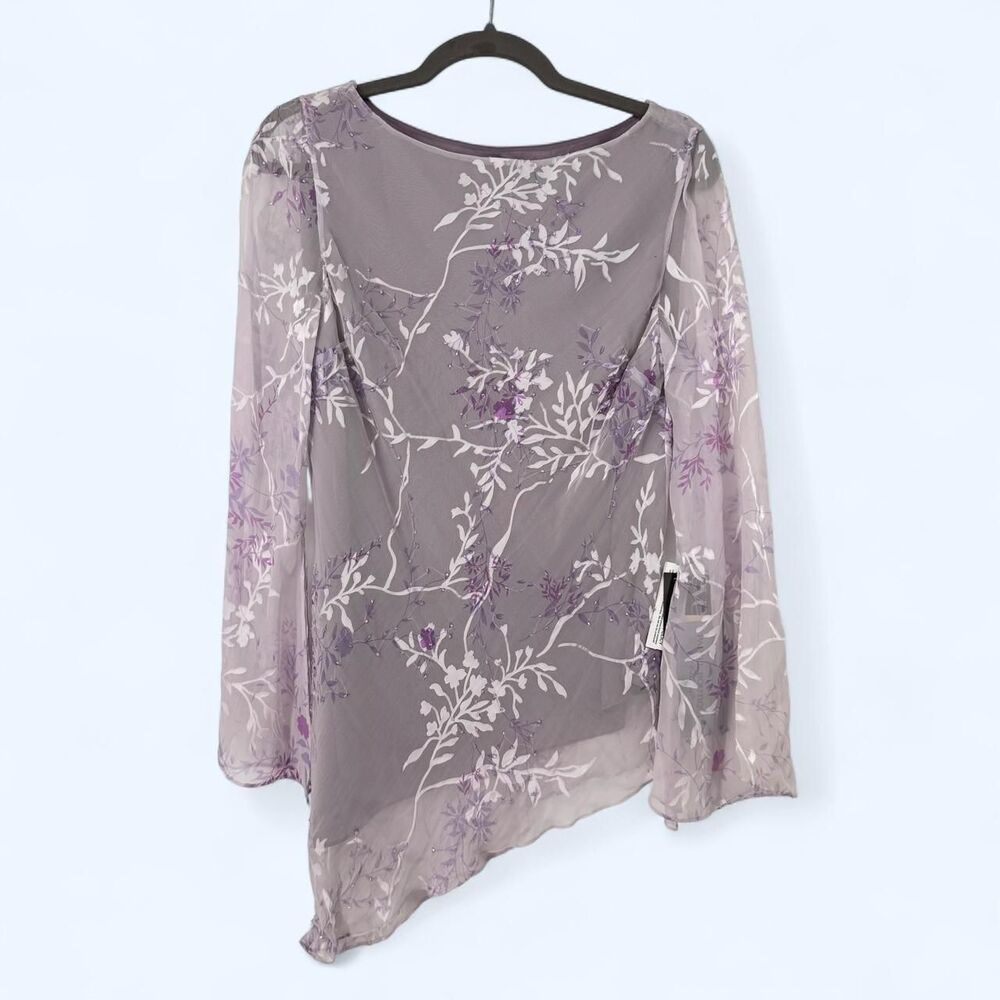 Lavender Floral Sheer Blouse Asymmetric Hem Bell Sleeve Fairy NWT Top c. 2002